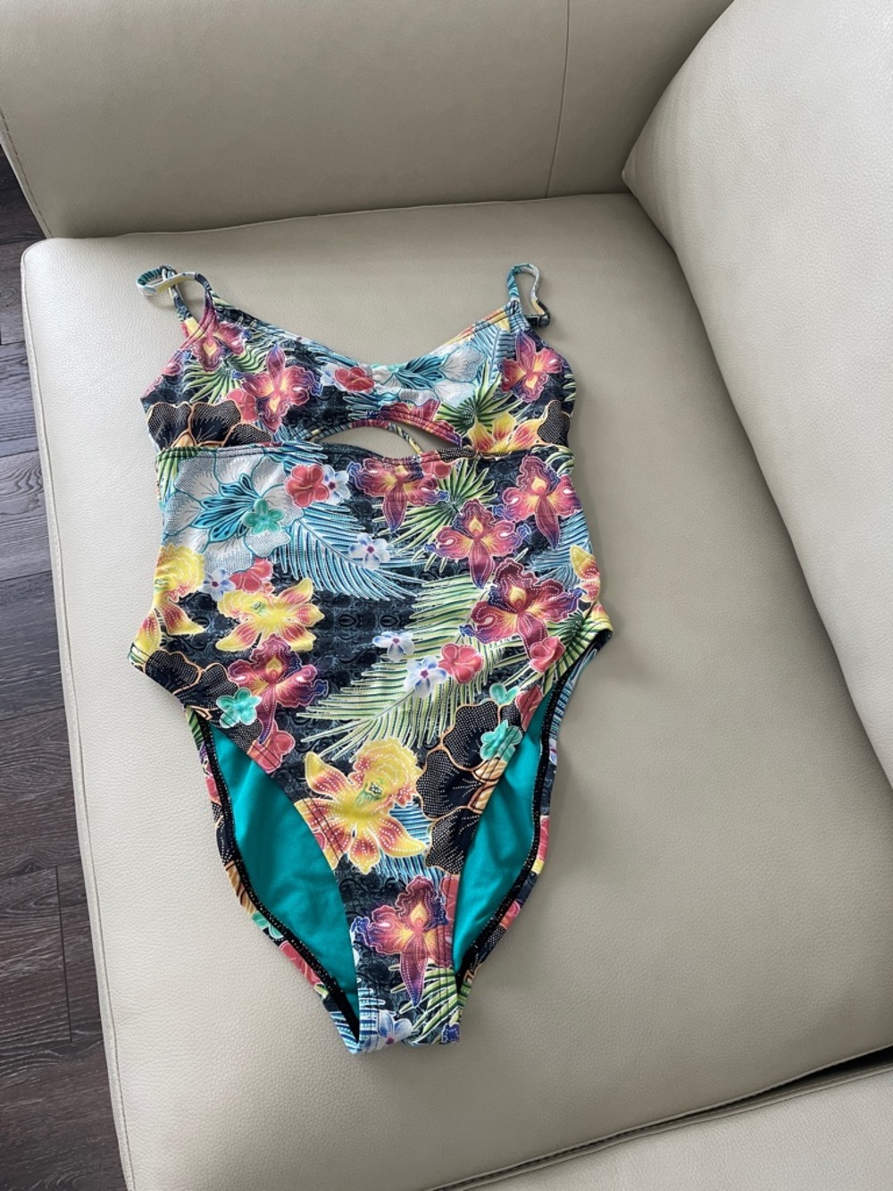 The Bikini Lab Teal & Multicolor Floral One-Piece Swimsuit